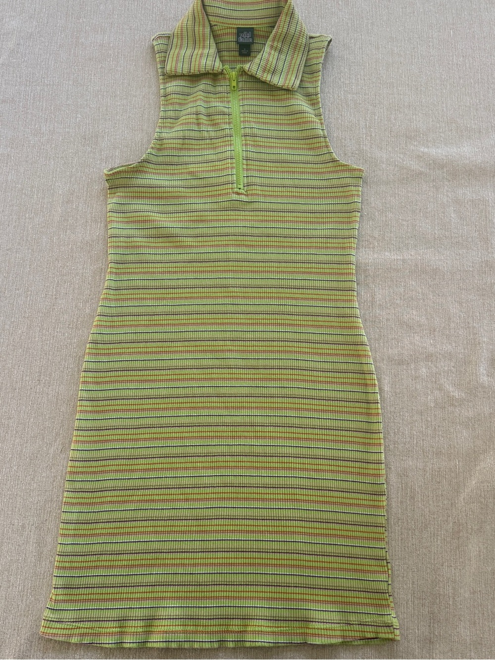 wild fable Lime Green Striped Sleeveless Polo Mini Dress